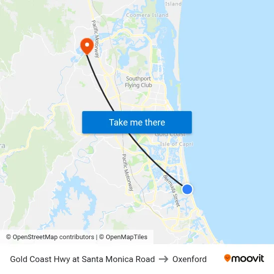 Gold Coast Hwy at Santa Monica Road to Oxenford map