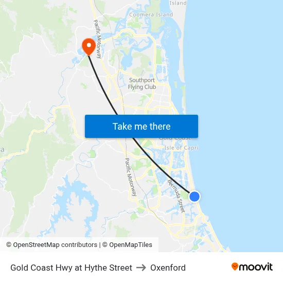 Gold Coast Hwy at Hythe Street to Oxenford map