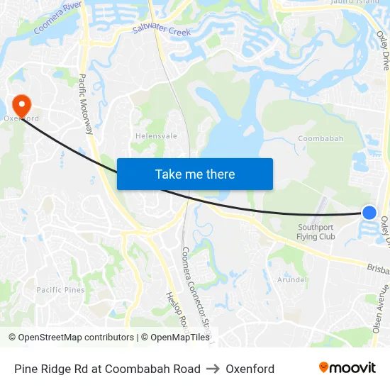 Pine Ridge Rd at Coombabah Road to Oxenford map