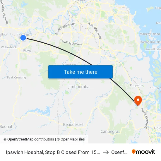 Ipswich Hospital, Stop B to Oxenford map