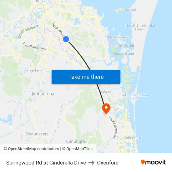 Springwood Rd at Cinderella Drive to Oxenford map