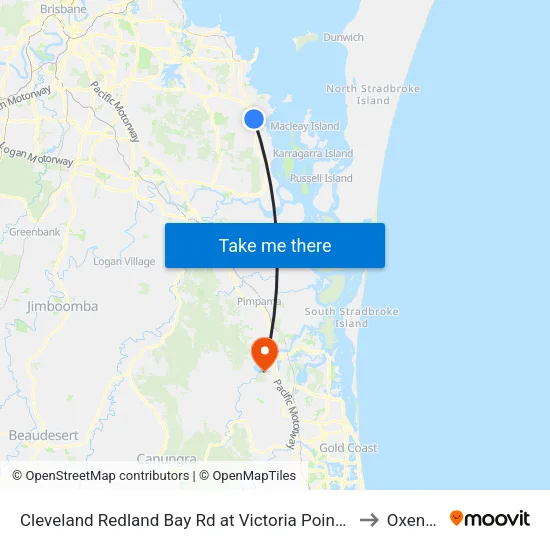 Cleveland Redland Bay Rd at Victoria Point High School to Oxenford map