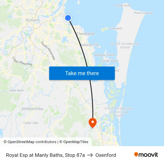 Royal Esp at Manly Baths, Stop 87a to Oxenford map