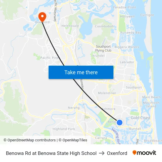 Benowa Rd at Benowa State High School to Oxenford map