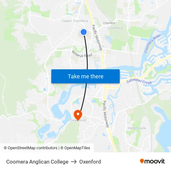 Coomera Anglican College to Oxenford map
