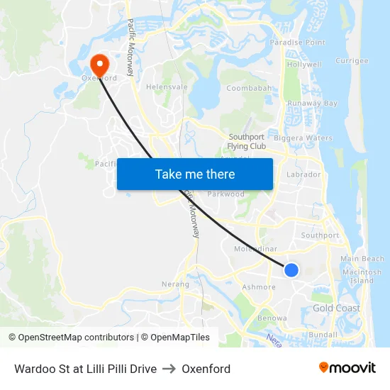 Wardoo St at Lilli Pilli Drive to Oxenford map