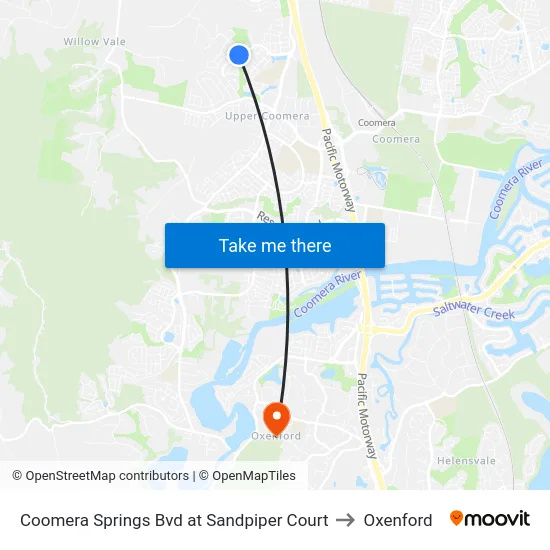 Coomera Springs Bvd at Sandpiper Court to Oxenford map