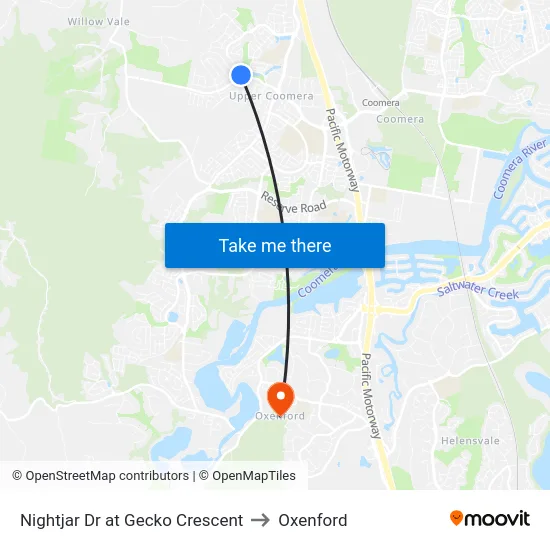 Nightjar Dr at Gecko Crescent to Oxenford map
