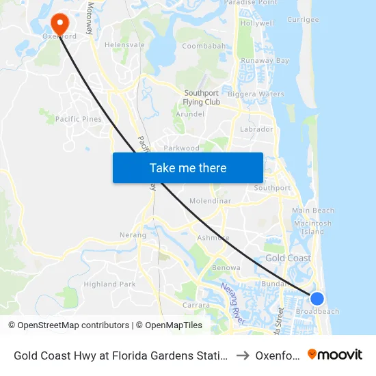 Gold Coast Hwy at Florida Gardens Station to Oxenford map