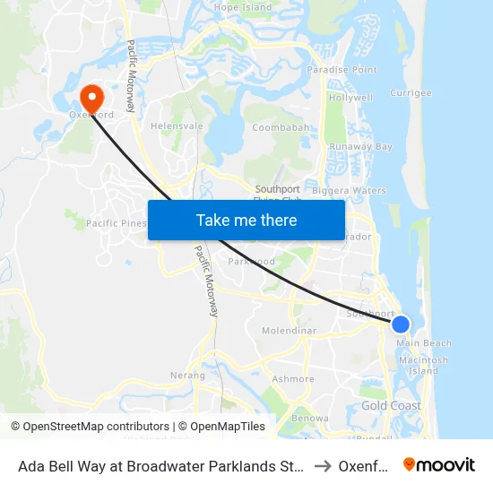 Ada Bell Way at Broadwater Parklands Station to Oxenford map