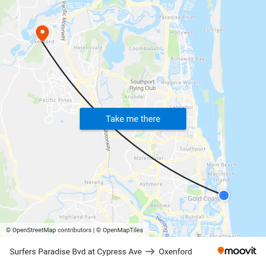 Surfers Paradise Bvd at Cypress Ave to Oxenford map
