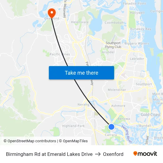 Birmingham Rd at Emerald Lakes Drive to Oxenford map