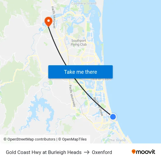 Gold Coast Hwy at Burleigh Heads to Oxenford map