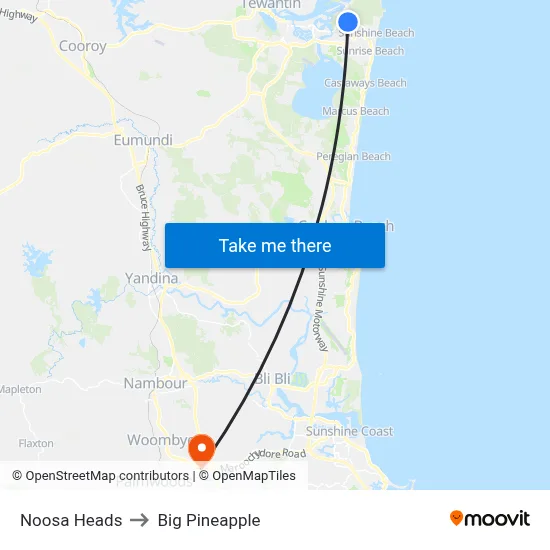 Noosa Heads to Big Pineapple map
