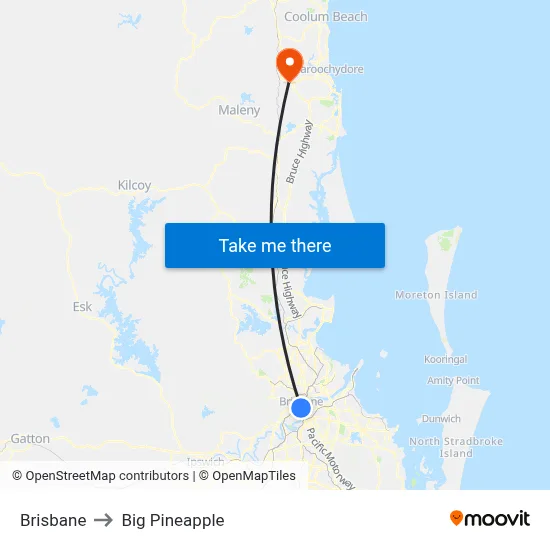 Brisbane to Big Pineapple map