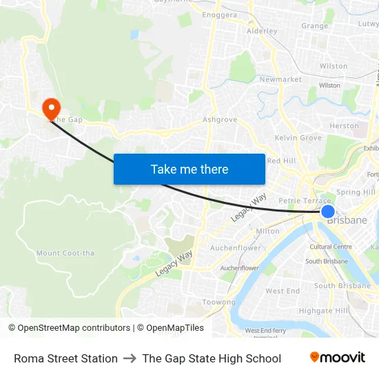 Roma Street Station to The Gap State High School map