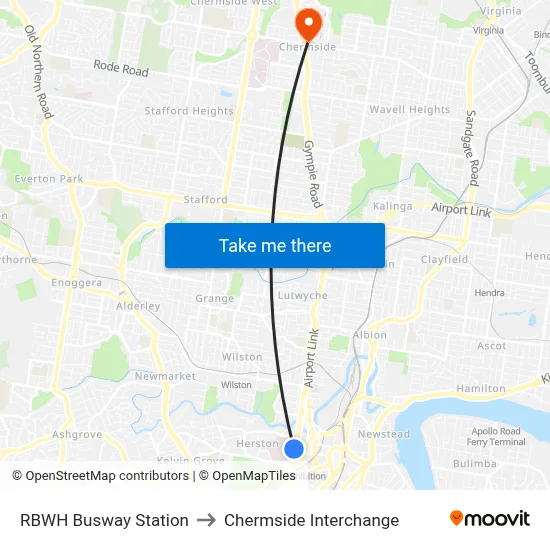 RBWH Busway Station to Chermside Interchange map
