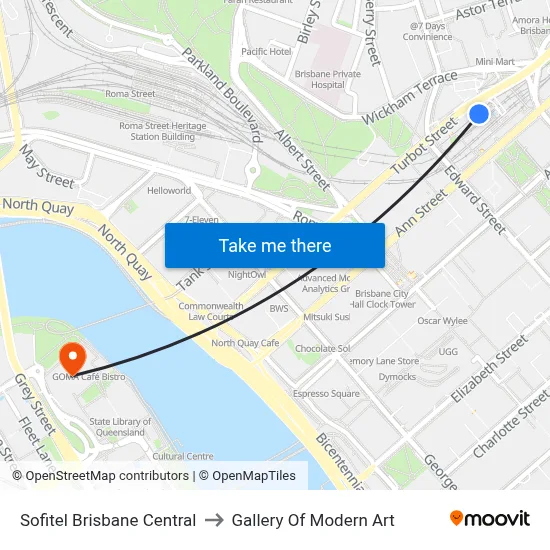 Sofitel Brisbane Central to Gallery Of Modern Art map