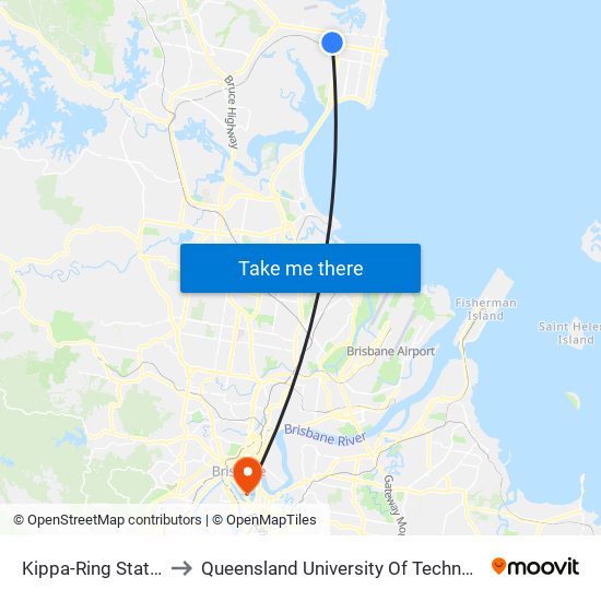 Kippa-Ring Station to Queensland University Of Technology map