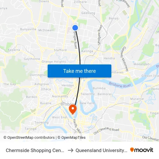 Chermside Shopping Centre Interchange H to Queensland University Of Technology map
