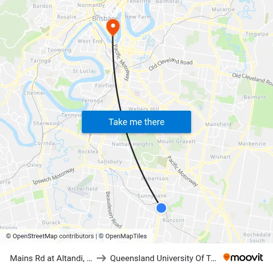Mains Rd at Altandi, Stop 68 to Queensland University Of Technology map