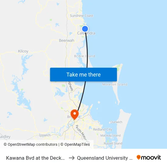 Kawana Bvd at the Decks Lake Kawana to Queensland University Of Technology map