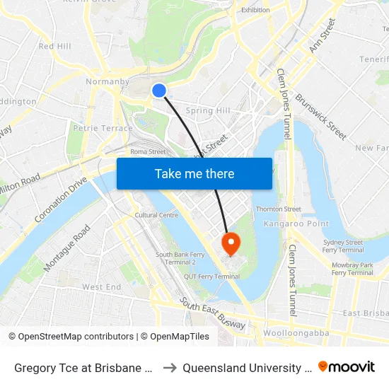 Gregory Tce at Brisbane Grammar, Stop 4 to Queensland University Of Technology map