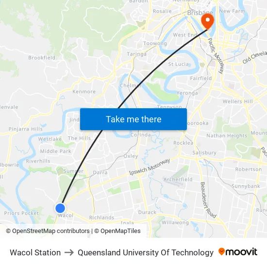 Wacol Station to Queensland University Of Technology map