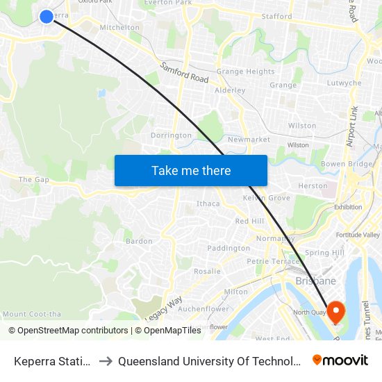 Keperra Station to Queensland University Of Technology map