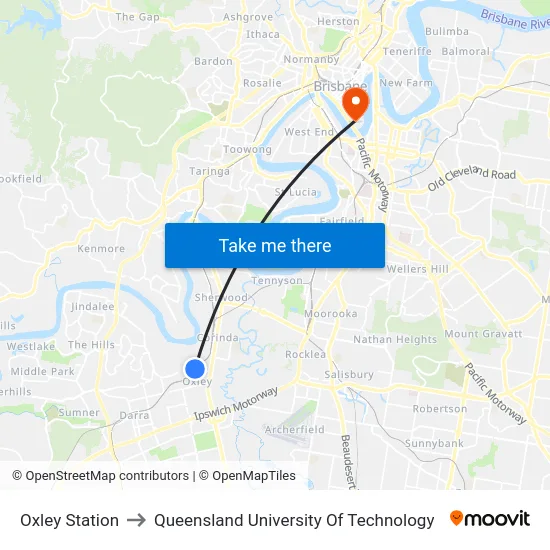 Oxley Station to Queensland University Of Technology map