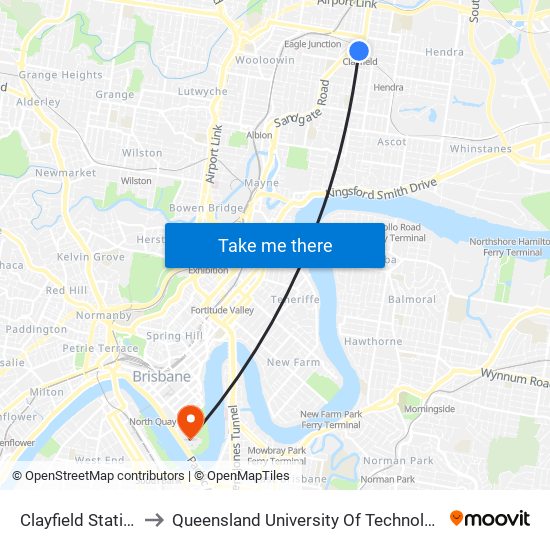 Clayfield Station to Queensland University Of Technology map