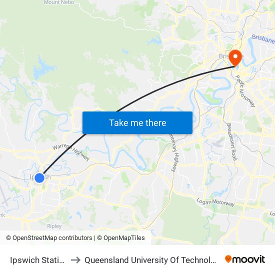 Ipswich Station to Queensland University Of Technology map