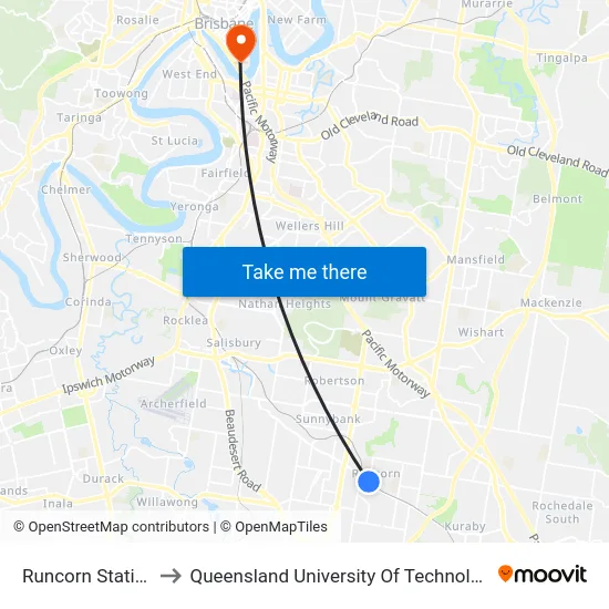 Runcorn Station to Queensland University Of Technology map