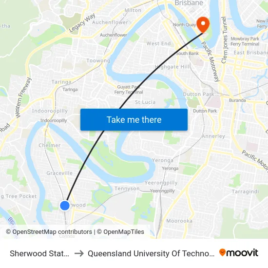 Sherwood Station to Queensland University Of Technology map