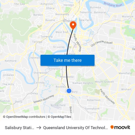 Salisbury Station to Queensland University Of Technology map