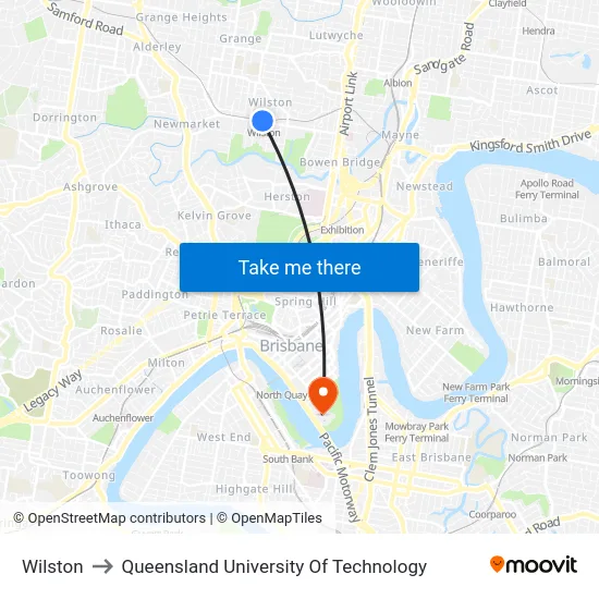 Wilston to Queensland University Of Technology map
