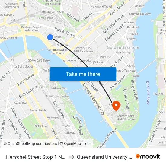 Herschel Street Stop 1 Near North Quay to Queensland University Of Technology map