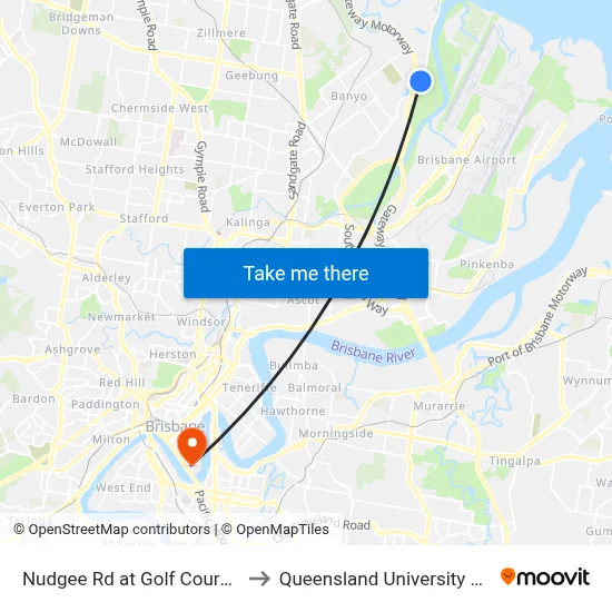 Nudgee Rd at Golf Course, Stop 35/32 to Queensland University Of Technology map