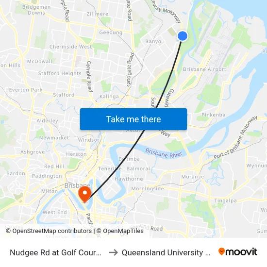 Nudgee Rd at Golf Course, Stop 32/35 to Queensland University Of Technology map