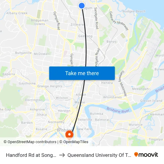 Handford Rd at Songbird Way to Queensland University Of Technology map