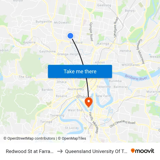 Redwood St at Farrant Street to Queensland University Of Technology map