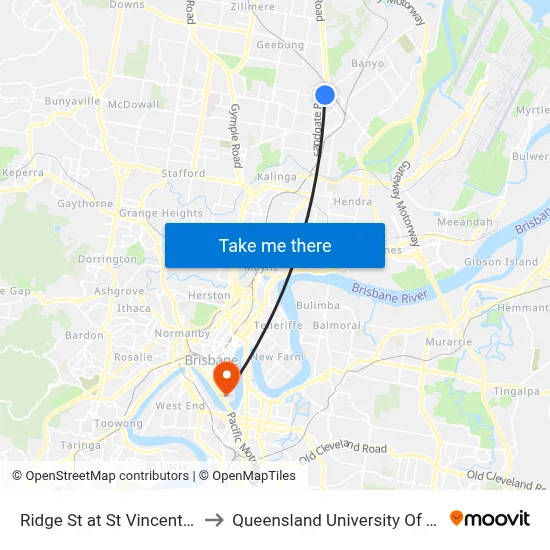 Ridge St at St Vincents, Stop 19 to Queensland University Of Technology map