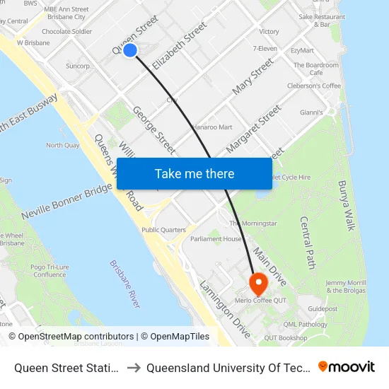 Queen Street Station, 1e to Queensland University Of Technology map