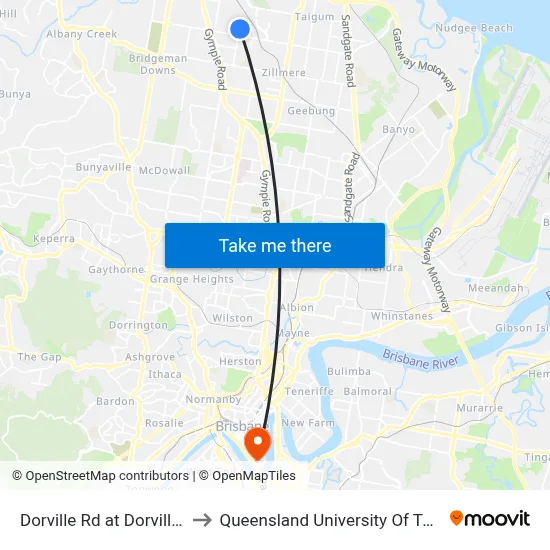 Dorville Rd at Dorville North to Queensland University Of Technology map