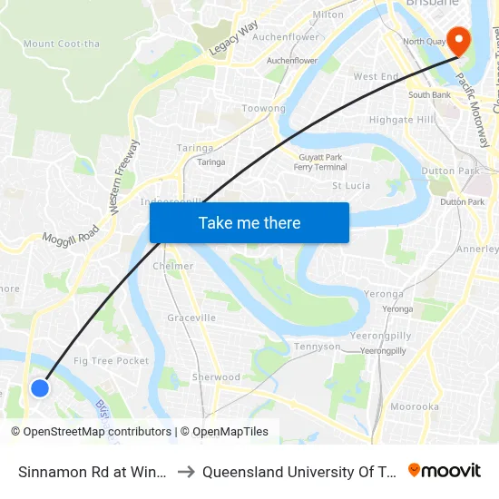 Sinnamon Rd at Windermere to Queensland University Of Technology map