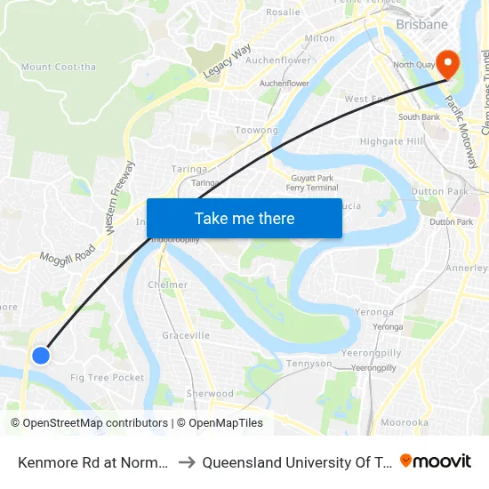 Kenmore Rd at Norman Street to Queensland University Of Technology map