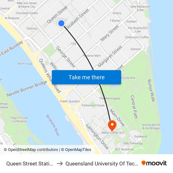 Queen Street Station, 1g to Queensland University Of Technology map