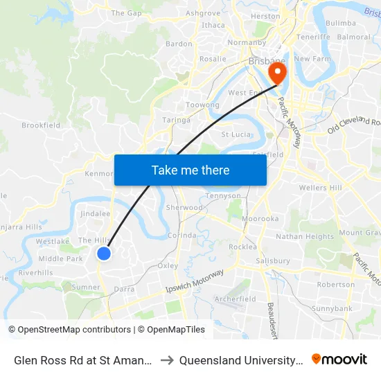Glen Ross Rd at St Amand Street, Stop 53 to Queensland University Of Technology map