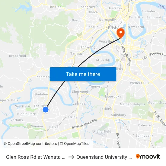 Glen Ross Rd at Wanata Street, Stop 54 to Queensland University Of Technology map