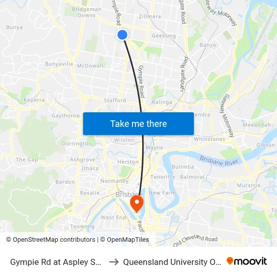 Gympie Rd at Aspley South, Stop 41 to Queensland University Of Technology map